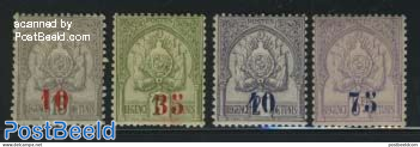 Tunisia 1908 Overprints 4v, Unused (hinged), History - Coat Of Arms - Tunisia (1956-...)