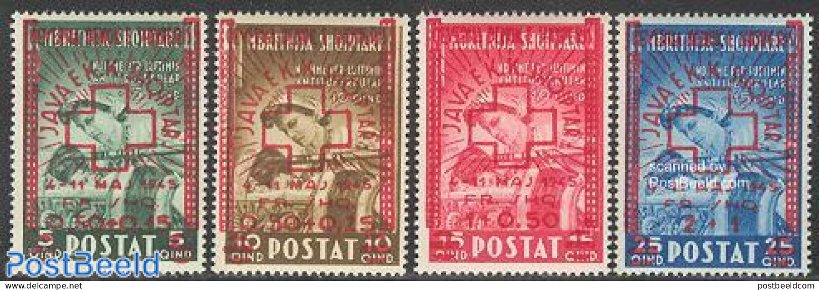 Albania 1945 Red Cross Overprints 4v, Mint NH, Health - Red Cross - Rode Kruis