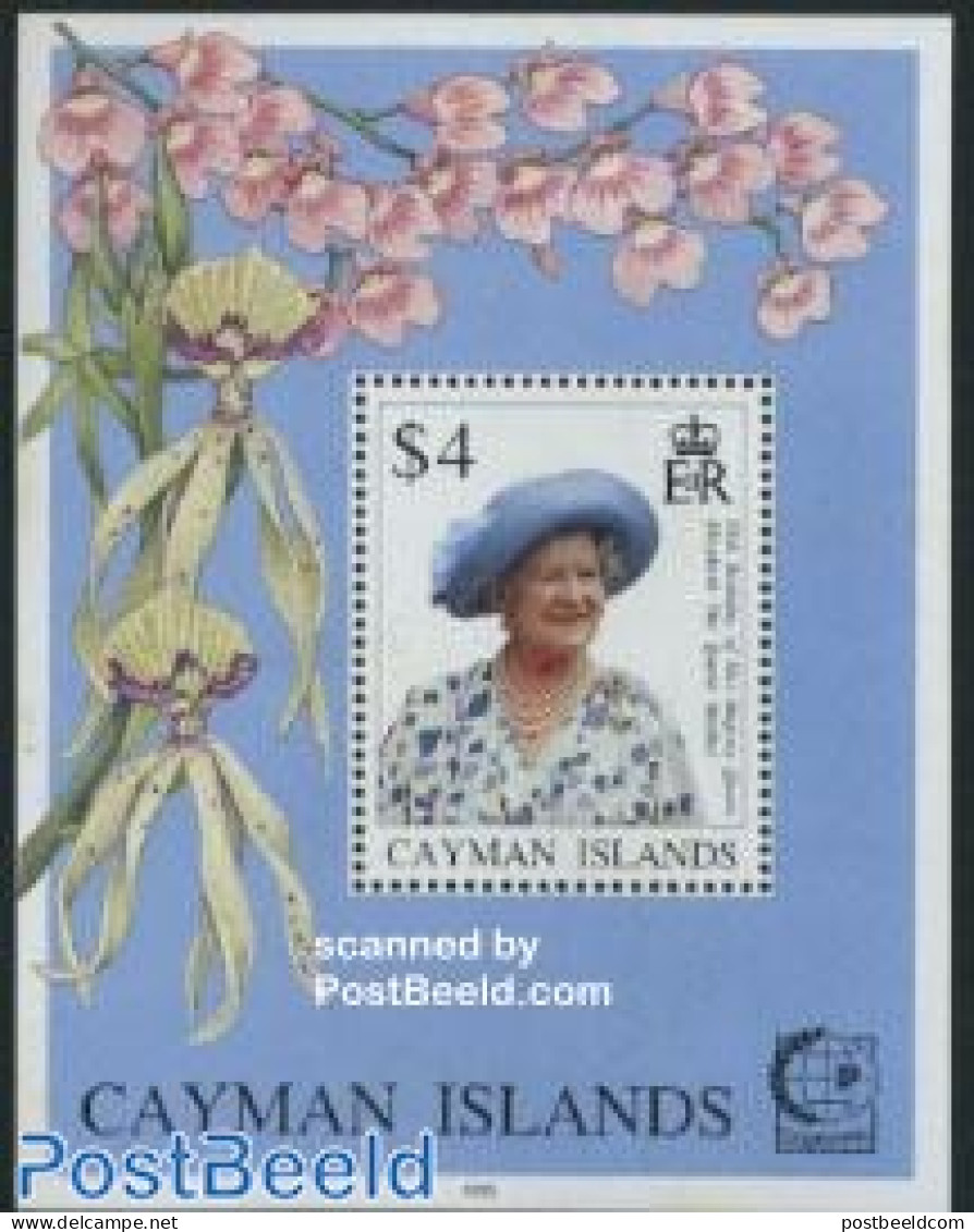 Cayman Islands 1995 Queen Mother S/s, Mint NH, History - Nature - Kings & Queens (Royalty) - Flowers & Plants - Orchids - Koniklijke Families