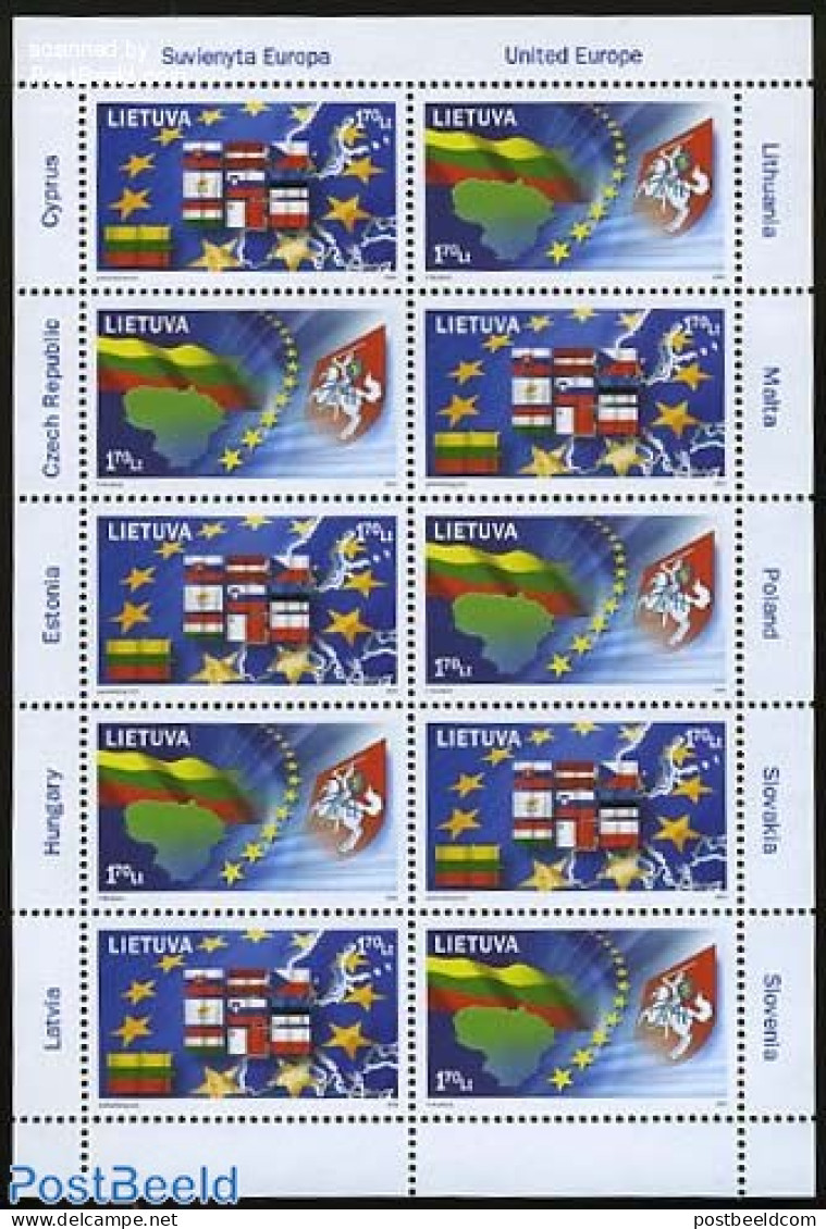 Lithuania 2004 New EU Members M/s, Mint NH, History - Various - Europa Hang-on Issues - Flags - Maps - Europäischer Gedanke