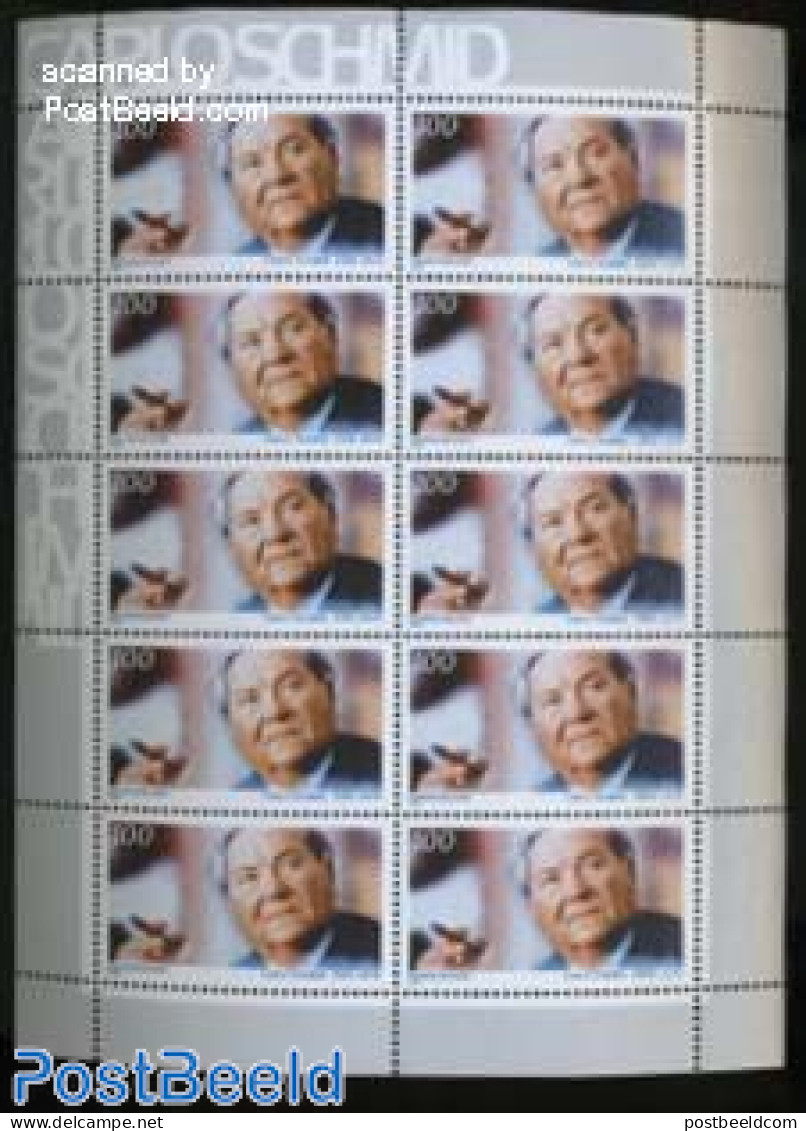 Germany, Federal Republic 1996 Carlo Schmid M/s, Mint NH, Health - History - Smoking & Tobacco - Politicians - Unused Stamps