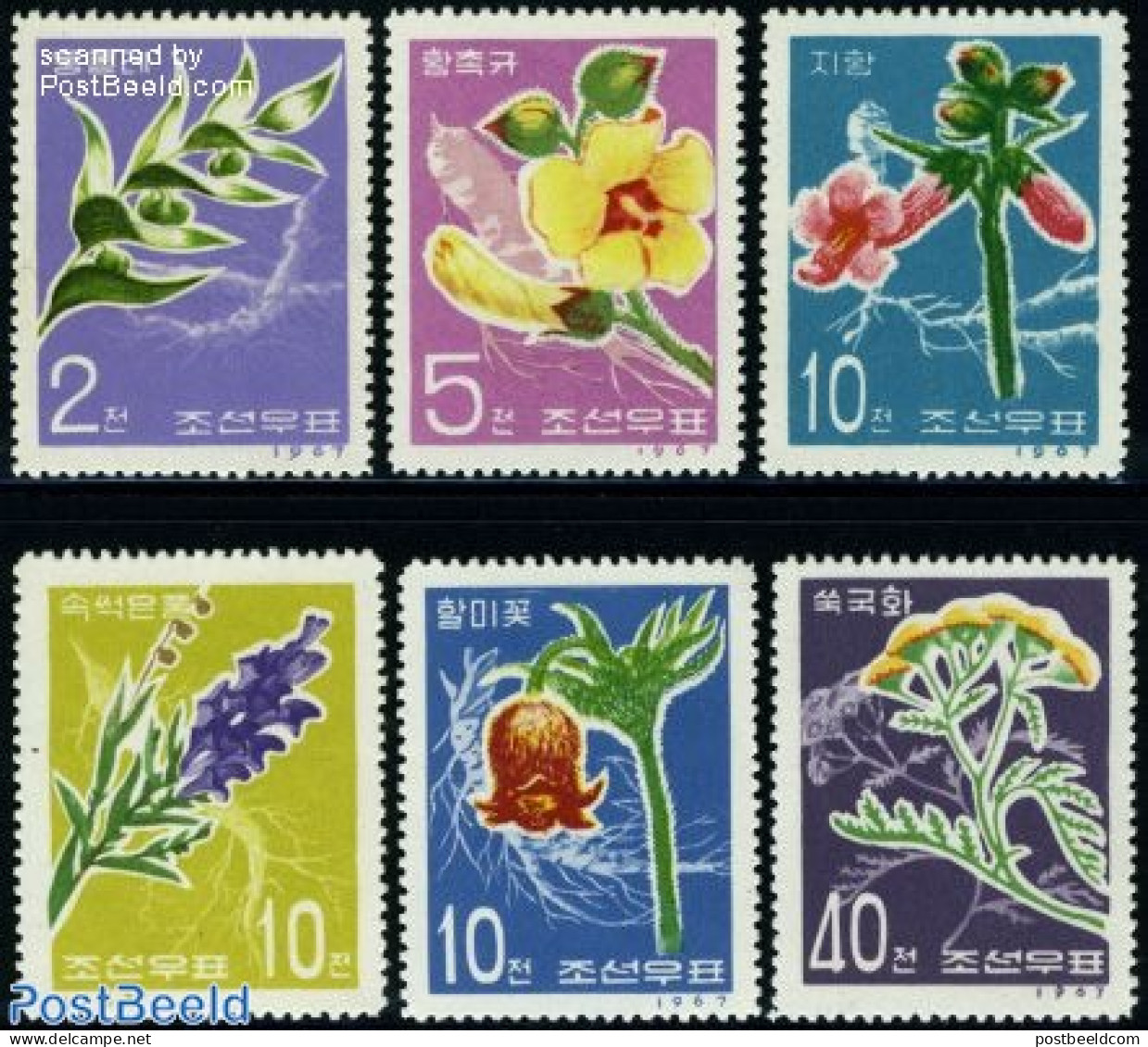 Korea, North 1967 Medical Plants 6v, Mint NH, Health - Nature - Health - Flowers & Plants - Korea, North