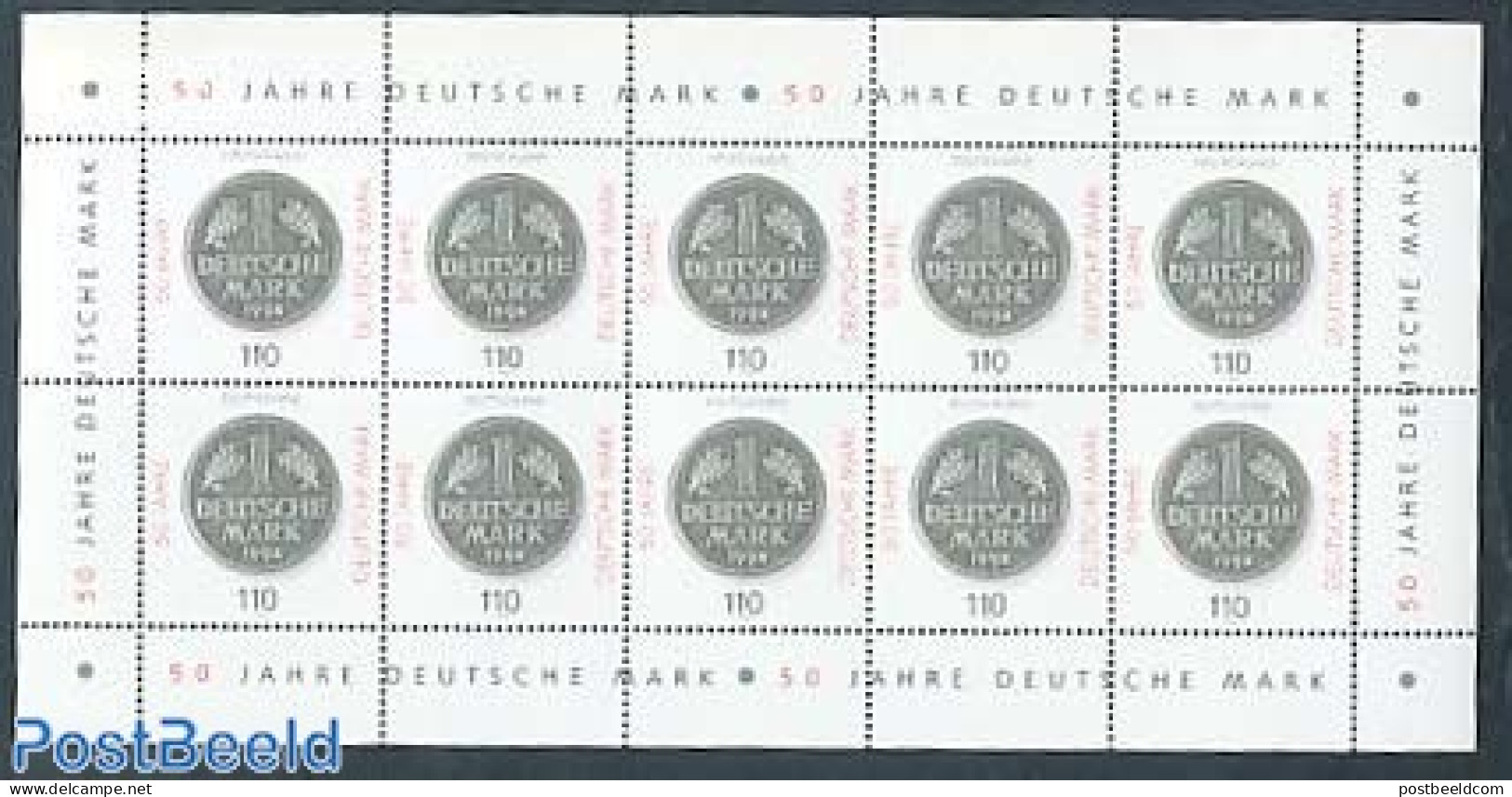 Germany, Federal Republic 1998 Deutsche Mark M/s, Mint NH, Various - Money On Stamps - Neufs