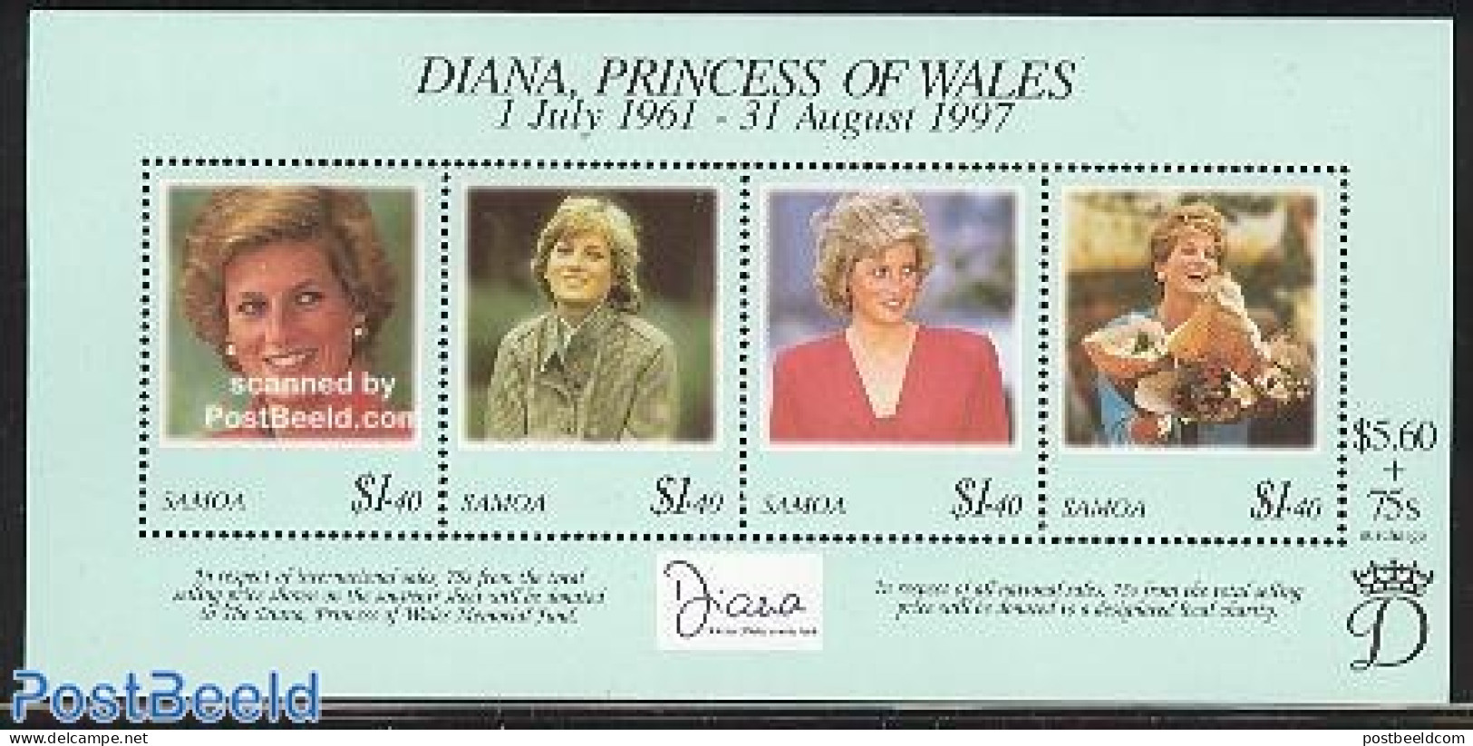 Samoa 1998 Lady Diana S/s, Mint NH, History - Charles & Diana - Kings & Queens (Royalty) - Koniklijke Families