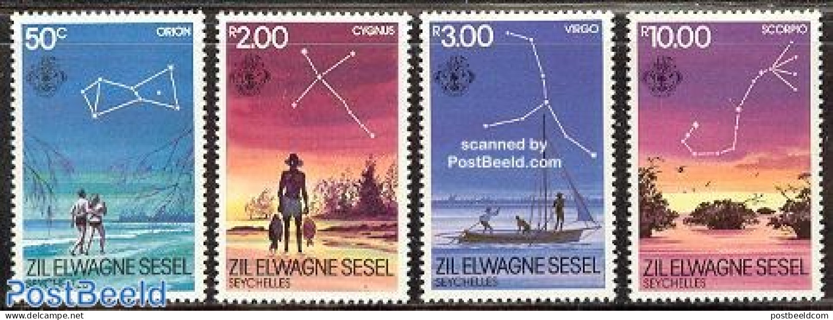 Seychelles, Zil Eloigne Sesel 1984 Zodiac 4v, Mint NH, Science - Transport - Astronomy - Ships And Boats - Astrologia