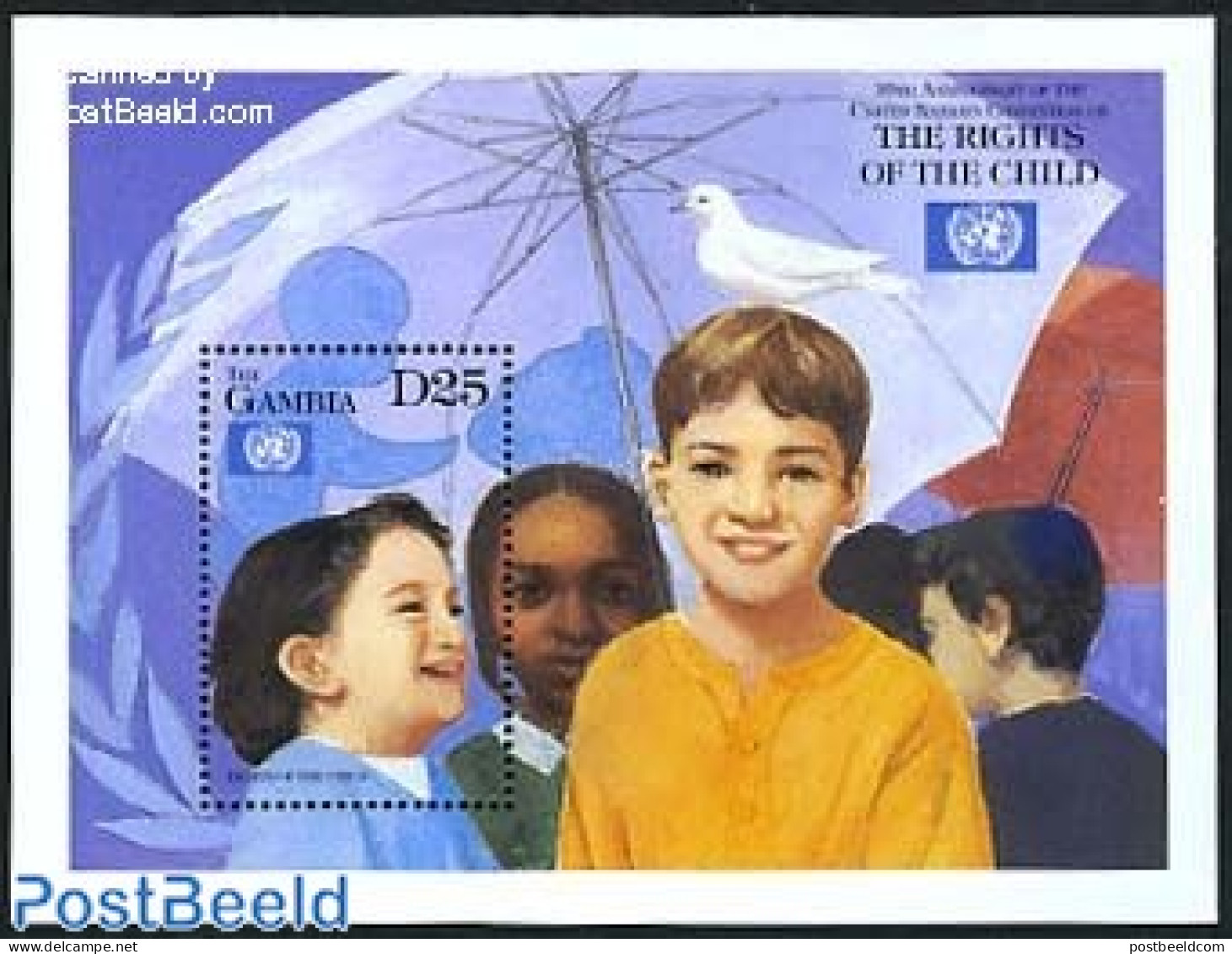Gambia 1999 UN Children Rights S/s, Mint NH, History - Nature - United Nations - Birds - Pigeons - Gambia (...-1964)