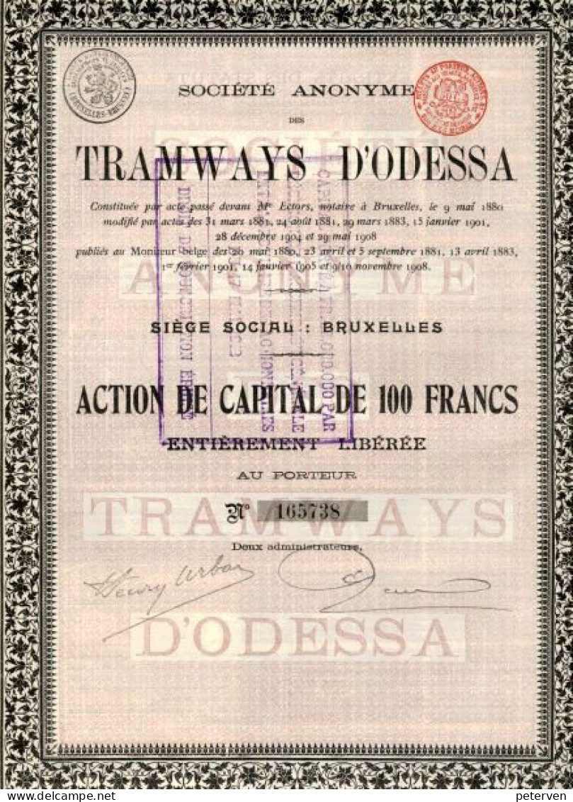 TRAMWAYS D'ODESSA; Action De Capital (1908) - Rusia