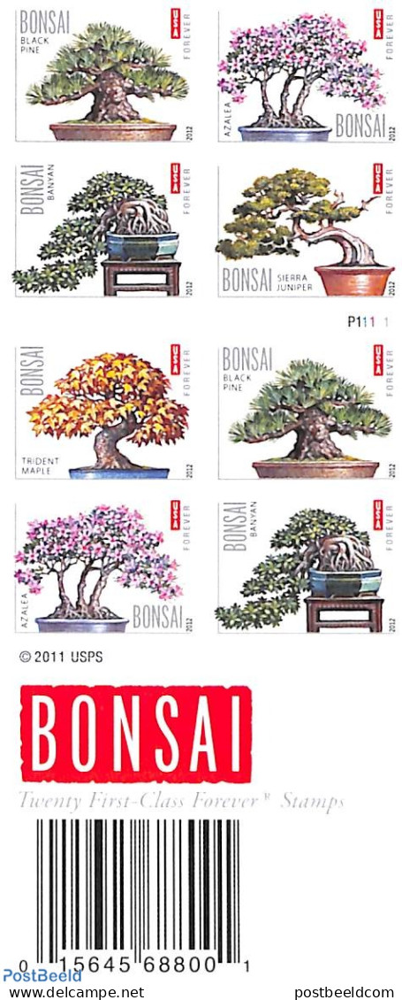 United States Of America 2012 Bonsai Booklet S-a (double Sided), Mint NH, Nature - Bonsai - Trees & Forests - Stamp Bo.. - Ungebraucht