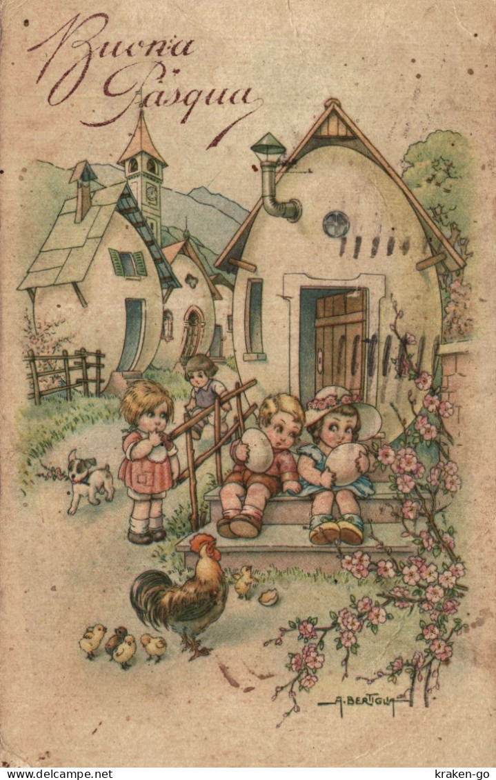 A. BERTIGLIA - Bambini E Uova - Buona Pasqua - VG - #129 - Bertiglia, A.