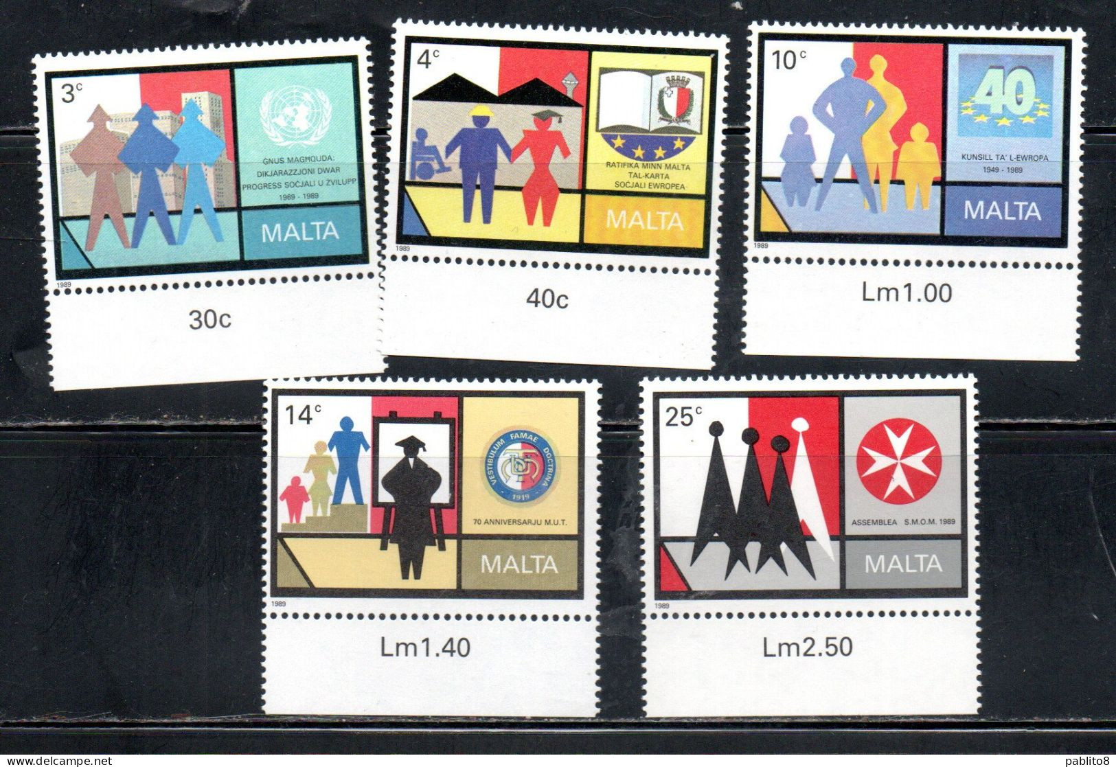 MALTA 1989 ANNIVERSARIES AND EVENTS ANNIVERSARI ED EVENTI COMPLETE SET SERIE COMPLETA MNH - Malte