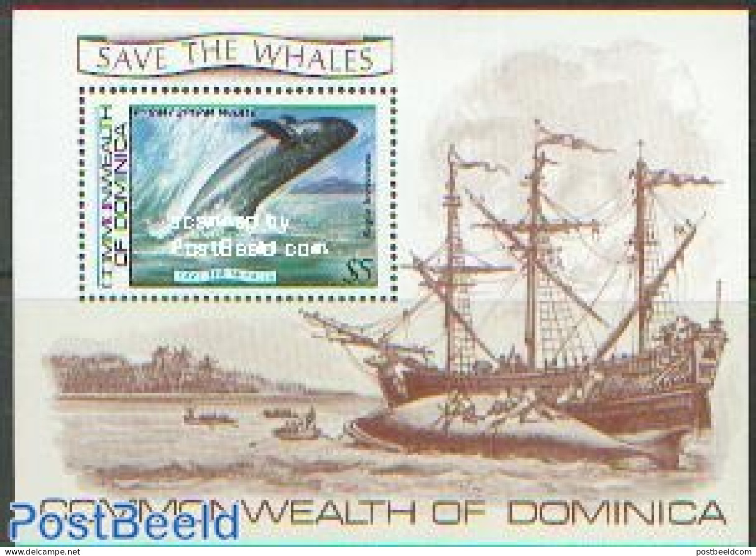 Dominica 1983 Whales S/s, Mint NH, Nature - Transport - Sea Mammals - Ships And Boats - Ships