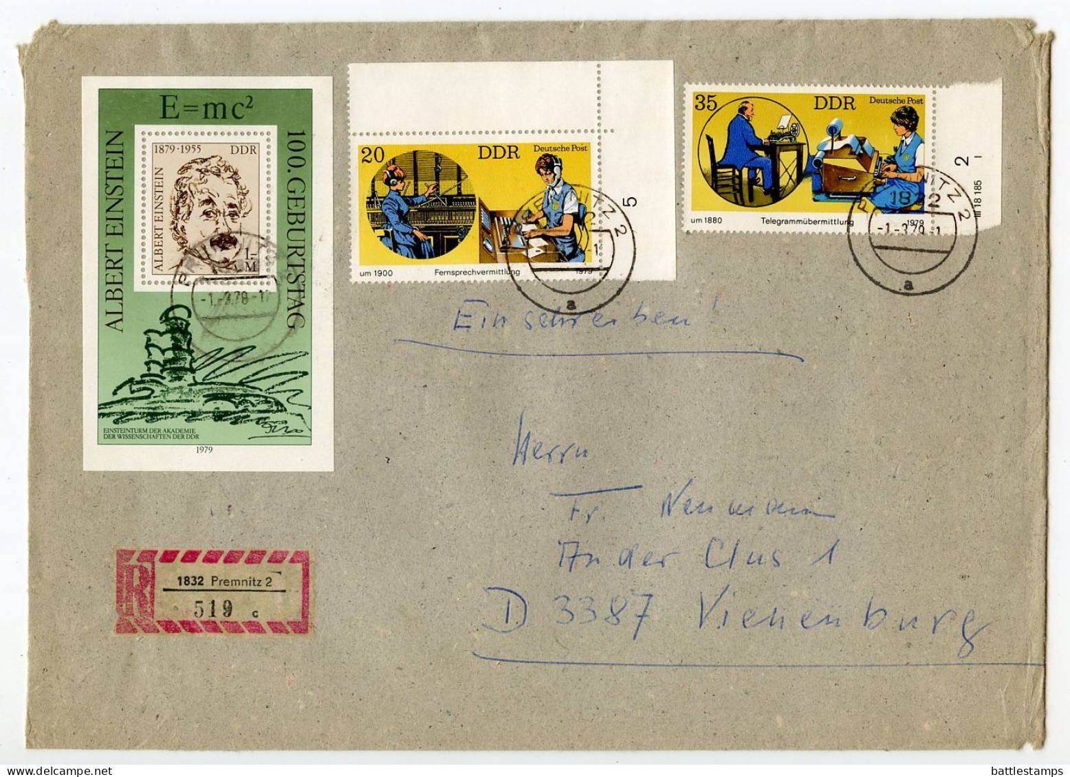 Germany East 1979 Registered Cover; Premnitz To Vienenburg; Stamps - Telephone Operators & Albert Einstein - Brieven En Documenten