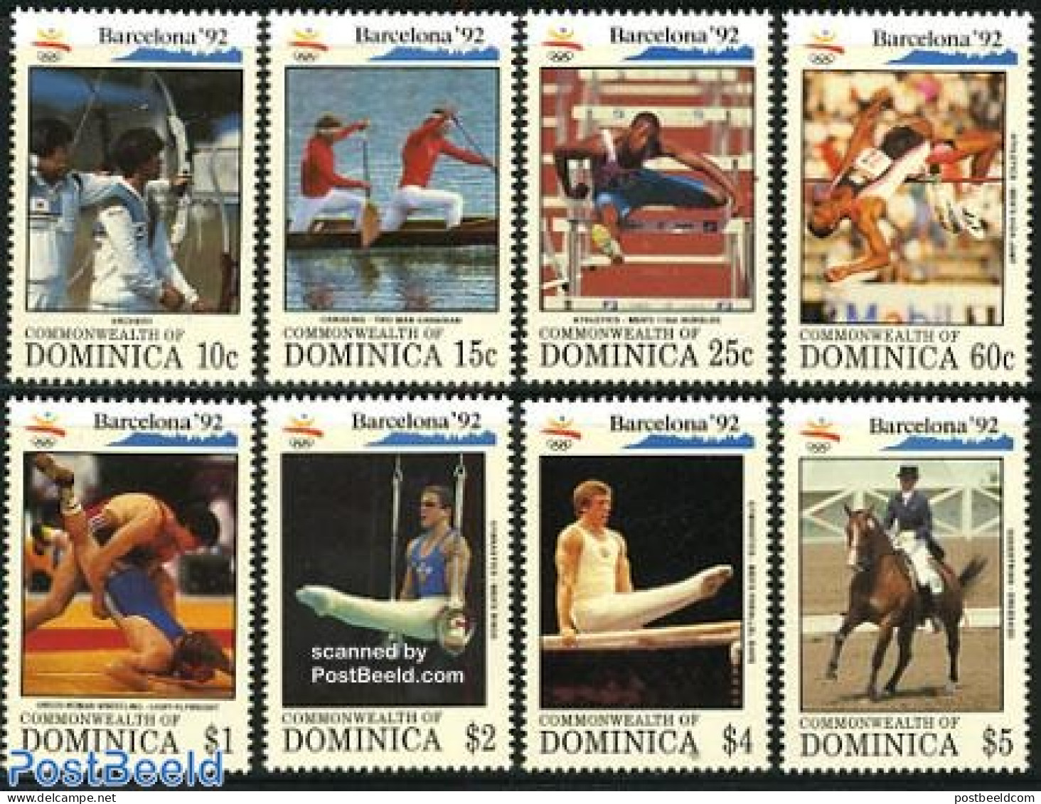 Dominica 1992 Olympic Games 8v, Mint NH, Nature - Sport - Horses - Athletics - Gymnastics - Kayaks & Rowing - Olympic .. - Atletica