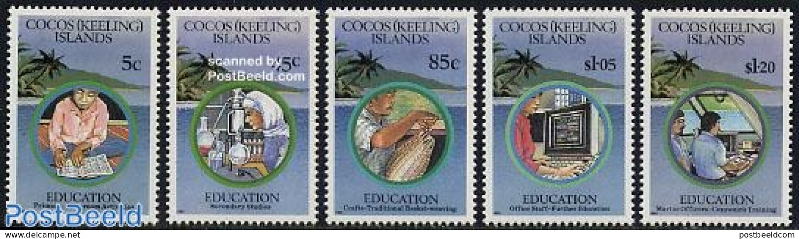 Cocos Islands 1993 Education 5v, Mint NH, Science - Transport - Chemistry & Chemists - Computers & IT - Education - Sh.. - Chemie