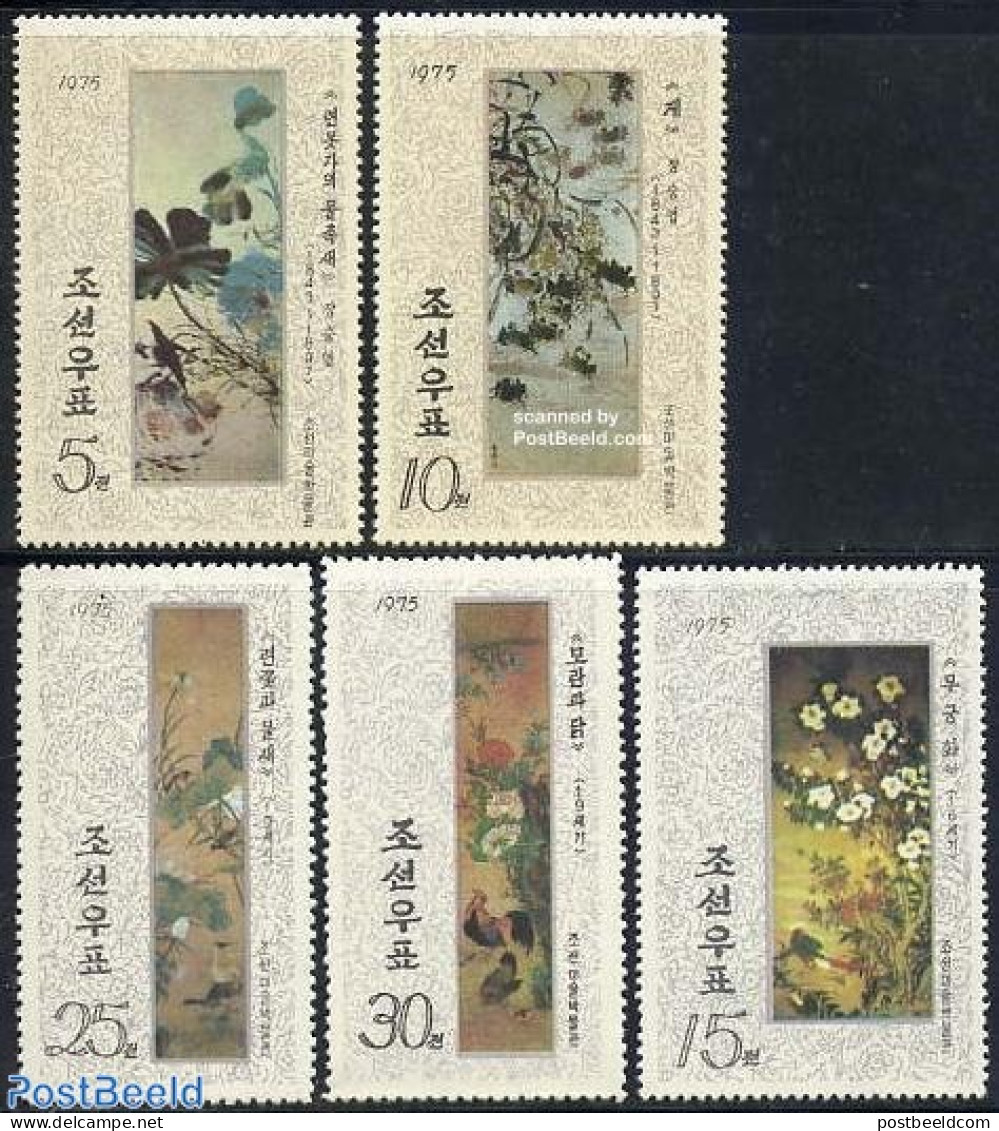 Korea, North 1975 Paintings 5v, Mint NH, Nature - Flowers & Plants - Art - Paintings - Korea, North