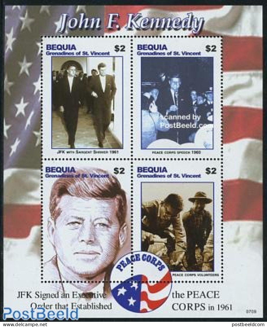 Saint Vincent & The Grenadines 2007 J.F. Kennedy, Peace Corps 4v M/s, Mint NH, History - American Presidents - St.Vincent Und Die Grenadinen
