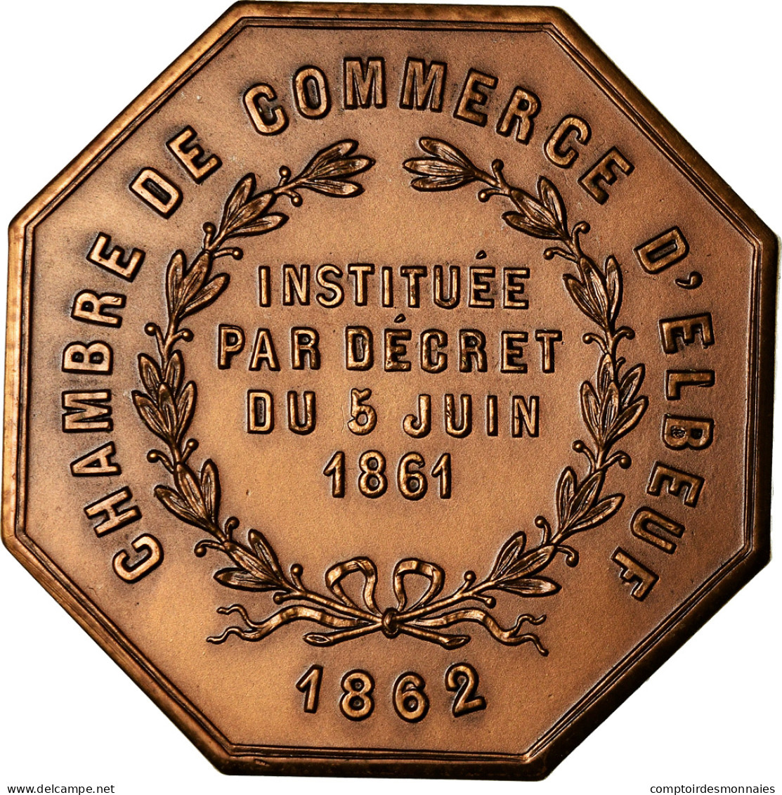France, Jeton, Chambre De Commerce D'Elbeuf, 1862, SPL+, Bronze - Andere & Zonder Classificatie
