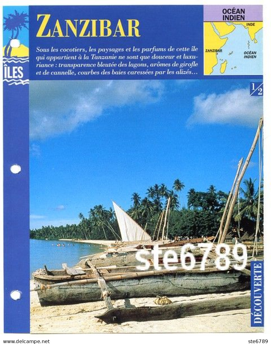 ILE ZANZIBAR 1/2 Série Iles Océan Indien  Géographie Découverte Fiche Dépliante - Geographie