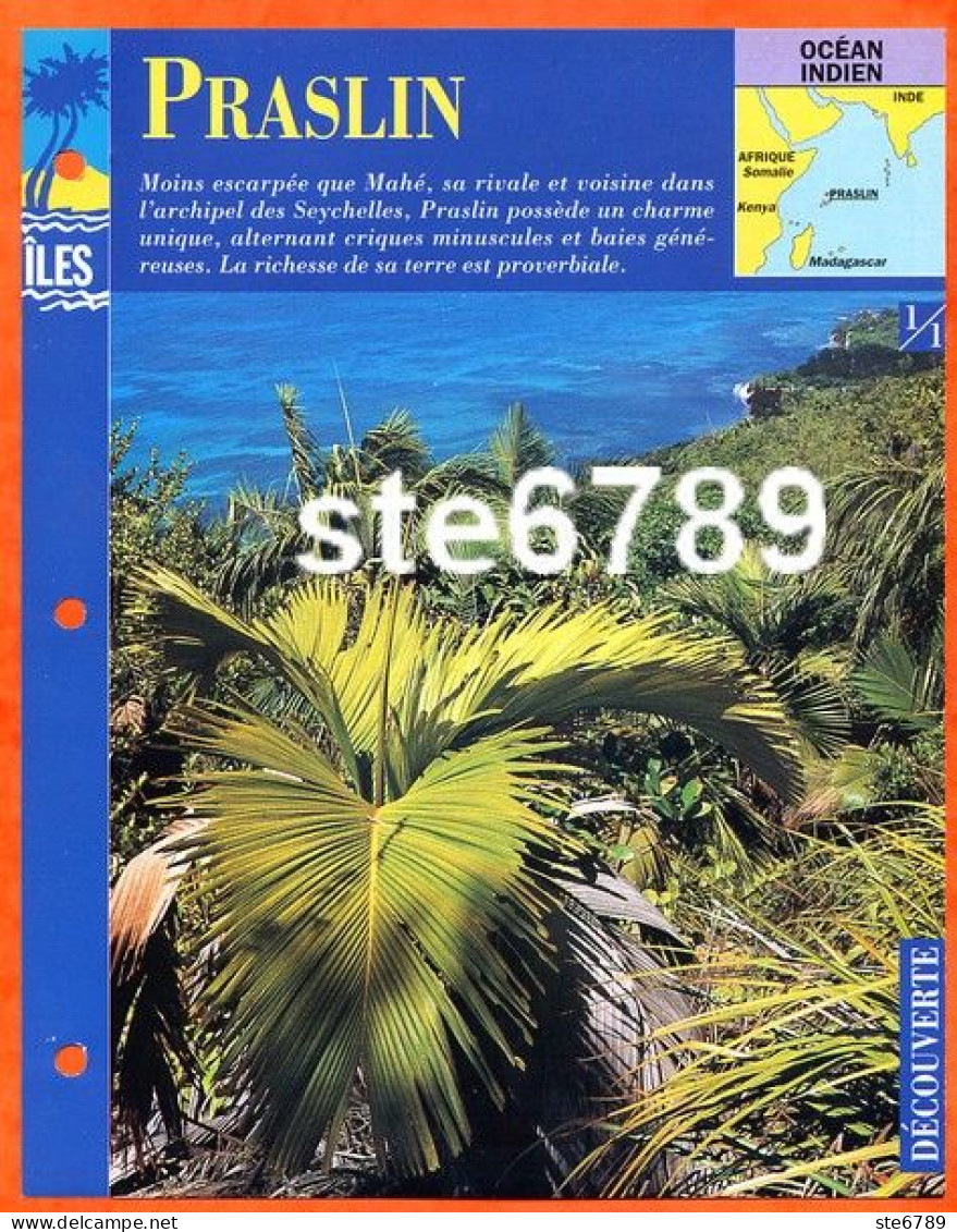 ILE PRASLIN Seychelles 1/1 Série Iles Océan Indien Géographie Découverte Fiche Dépliante - Geografía