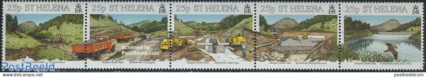 Saint Helena 1995 Harper Dam 5v [::::], Mint NH, Nature - Transport - Water, Dams & Falls - Automobiles - Cars