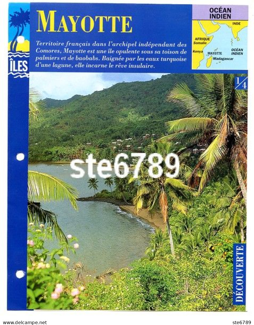 ILE MAYOTTE  1/4 Série Iles Océan Indien  Géographie Découverte Fiche Dépliante - Geographie