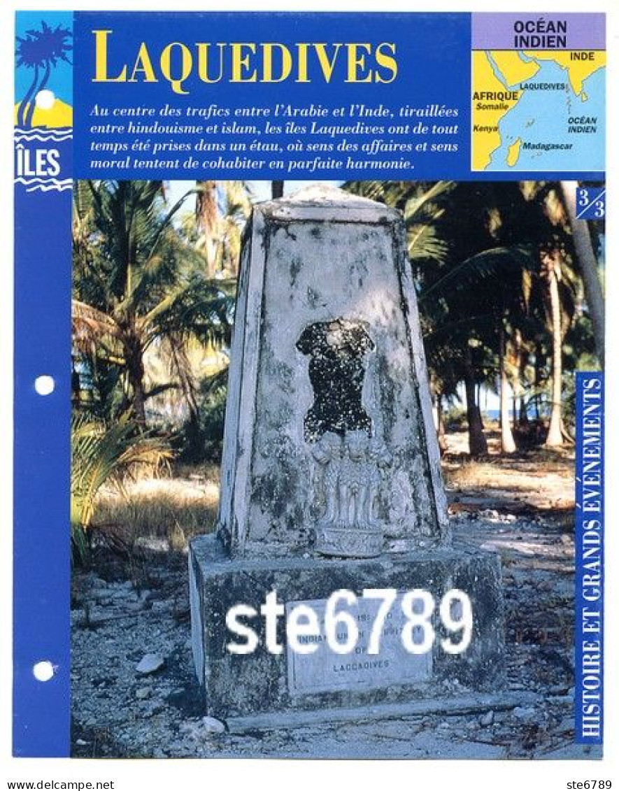 ILE LAQUEDIVES  3/3 Série Iles Océan Indien  Géographie Histoire Et Grands Evenements Fiche Dépliante - Aardrijkskunde