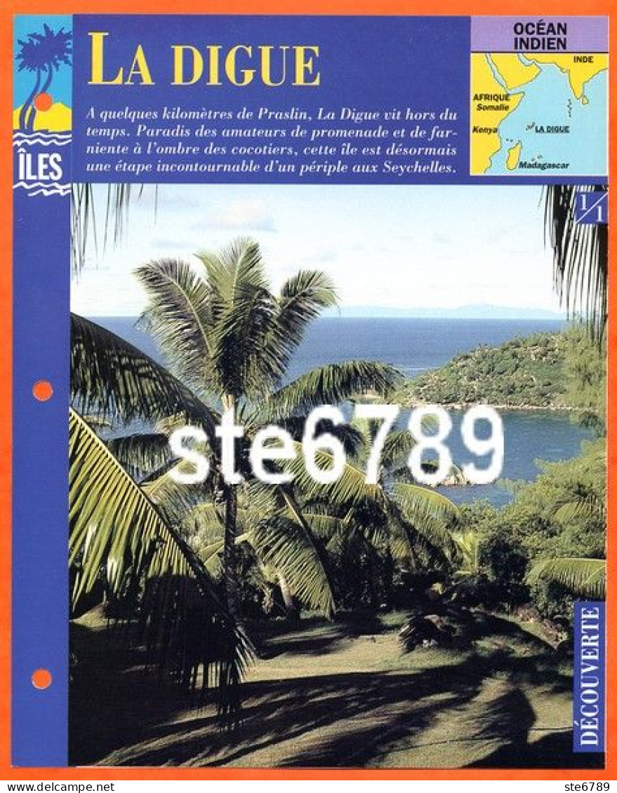 ILE LA DIGUE Seychelles 1/1 Série Iles Océan Indien Géographie Découverte Fiche Dépliante - Geografía