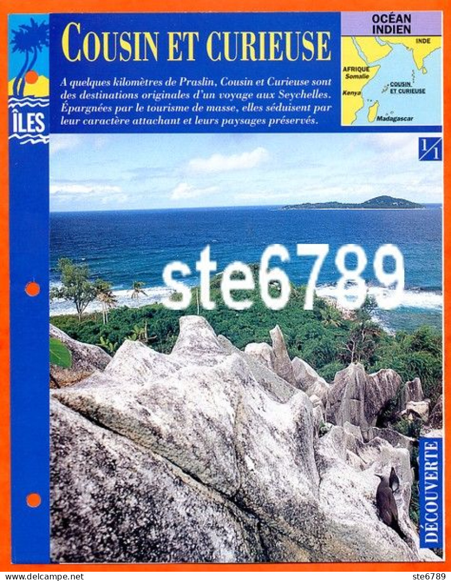 ILE COUSIN ET CURIEUSE Seychelles 1/1 Série Iles Océan Indien Géographie Découverte Fiche Dépliante - Aardrijkskunde