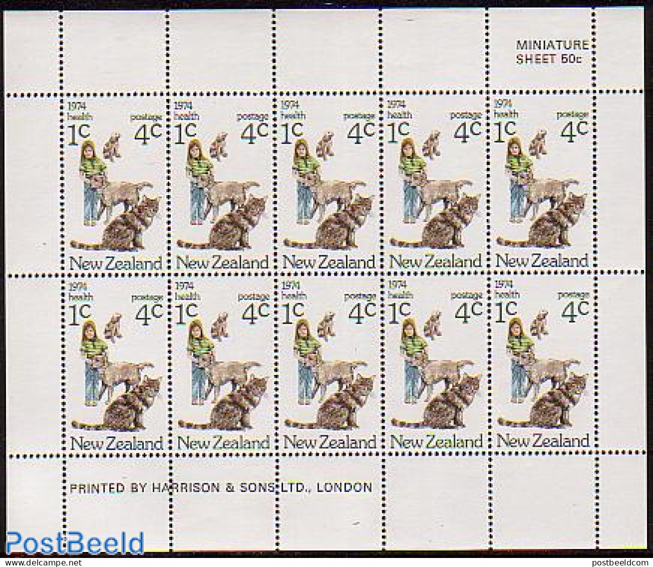 New Zealand 1974 Children Health S/s, Mint NH, Nature - Cats - Dogs - Unused Stamps