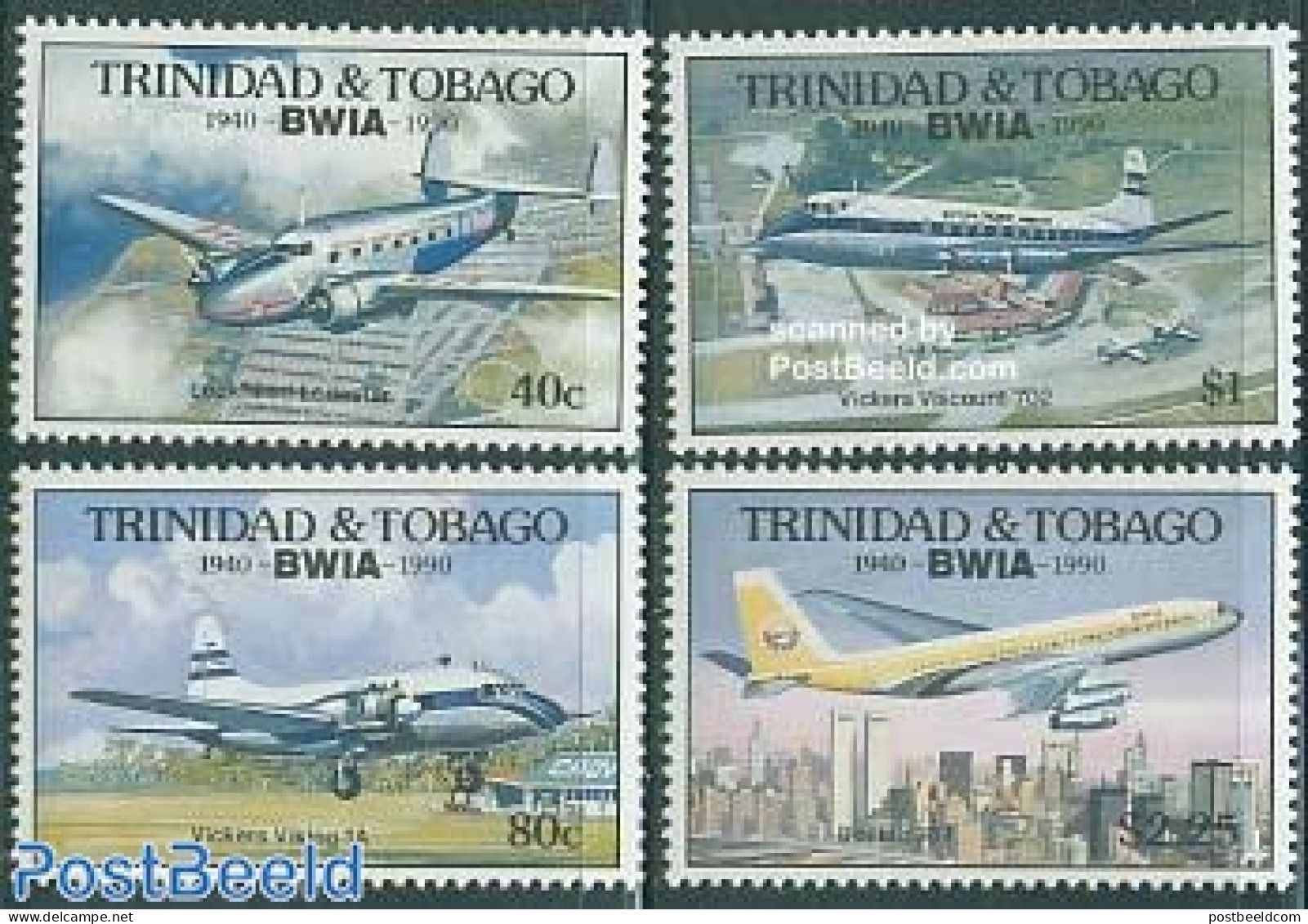 Trinidad & Tobago 1990 BWIA 4v, Mint NH, Transport - Aircraft & Aviation - Flugzeuge