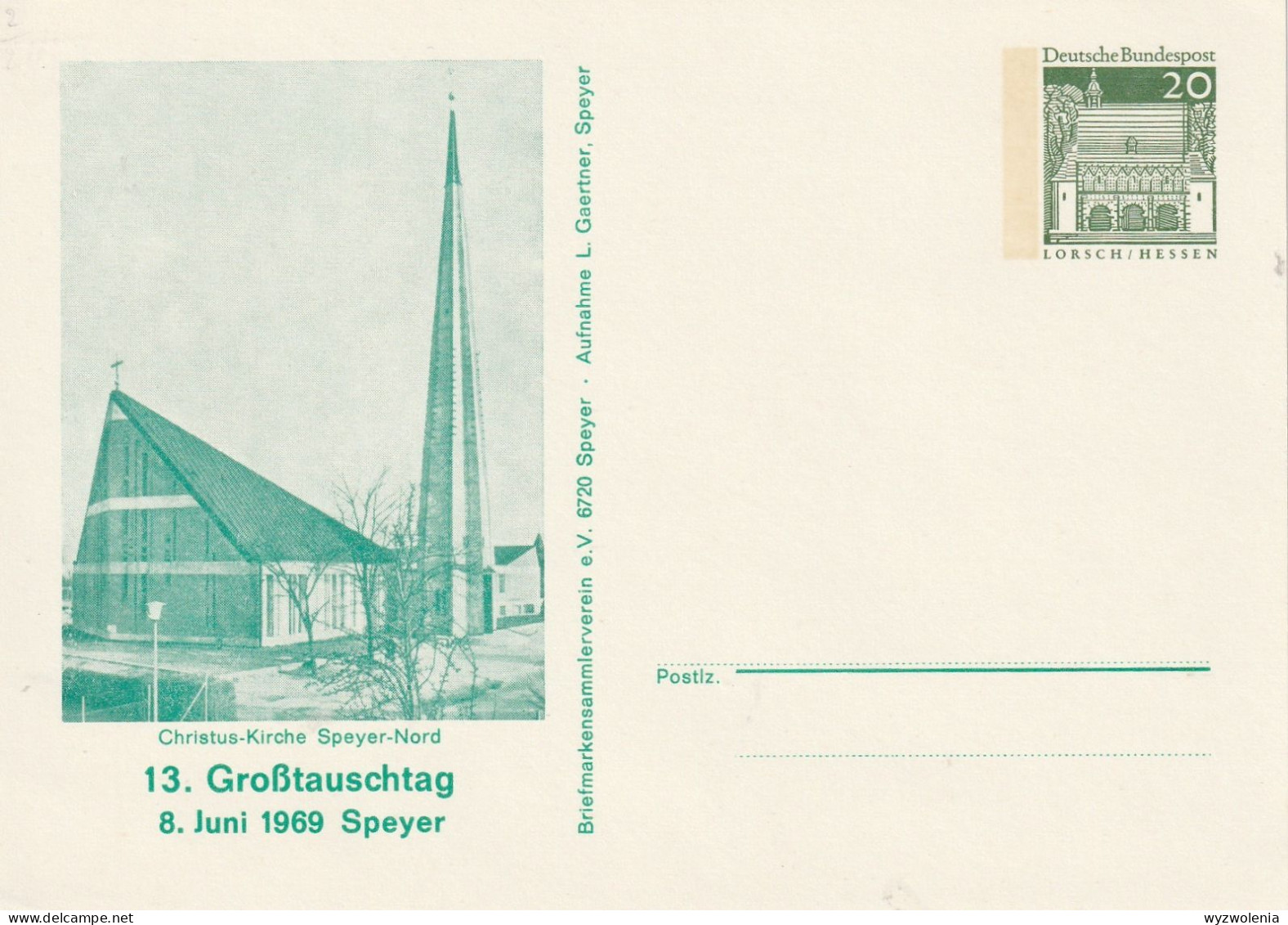 H 441) BRD Privat-GSK 13. Großtauschtag 1969 Speyer: Abb. Christus-Kirche - Privatpostkarten - Ungebraucht