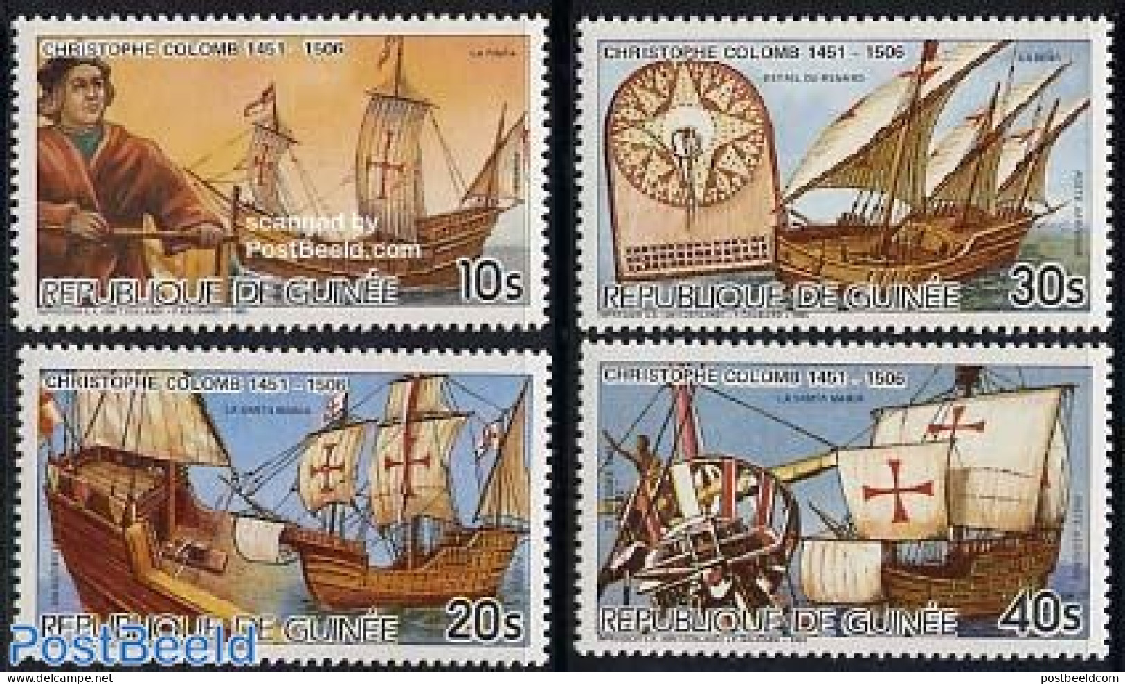 Guinea, Republic 1985 Columbus 4v, Mint NH, History - Transport - Explorers - Ships And Boats - Erforscher