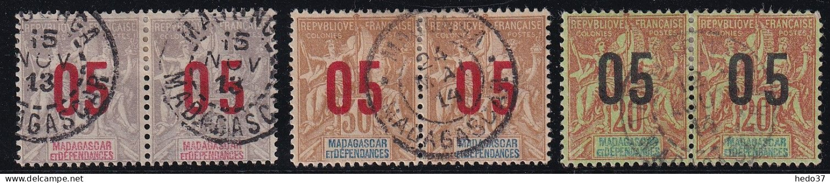 Madagascar N°111Aa, 112Aa, 113Aa - Variété Chiffres Espacés Tenant à Normal - Oblitéré - TB - Used Stamps