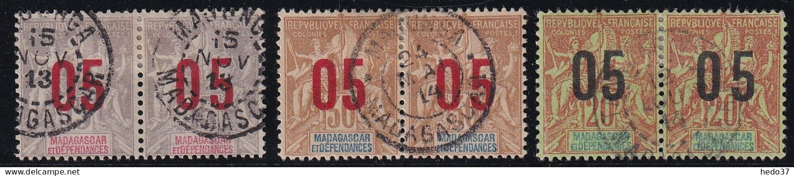 Madagascar N°111Aa, 112Aa, 113Aa - Variété Chiffres Espacés Tenant à Normal - Oblitéré - TB - Oblitérés