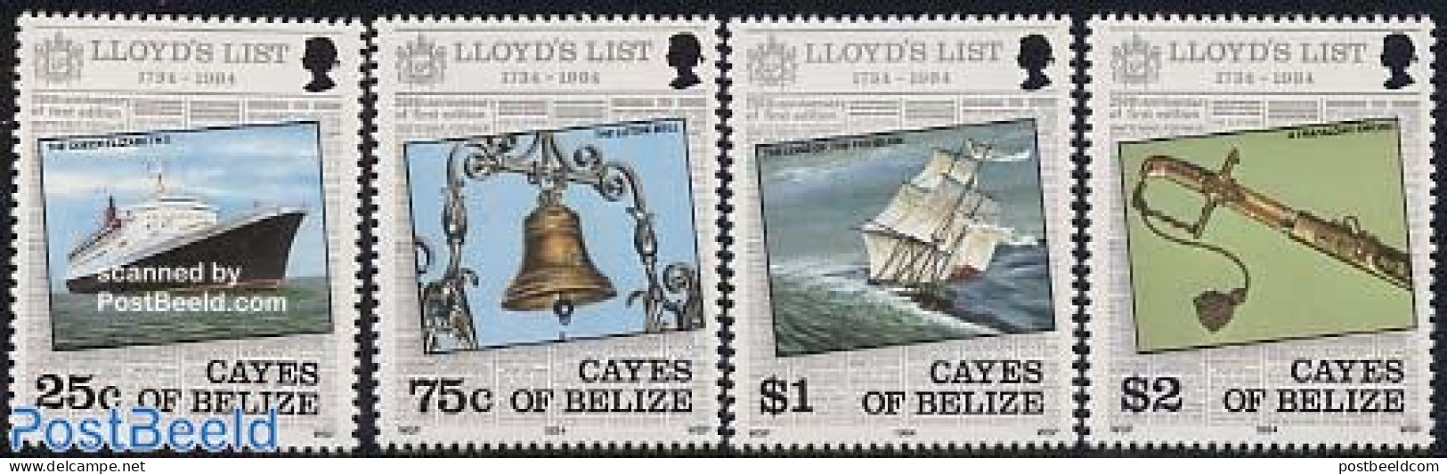 Belize/British Honduras 1984 Cayes, Lloyds List 4v, Mint NH, Transport - Various - Ships And Boats - Banking And Insur.. - Ships