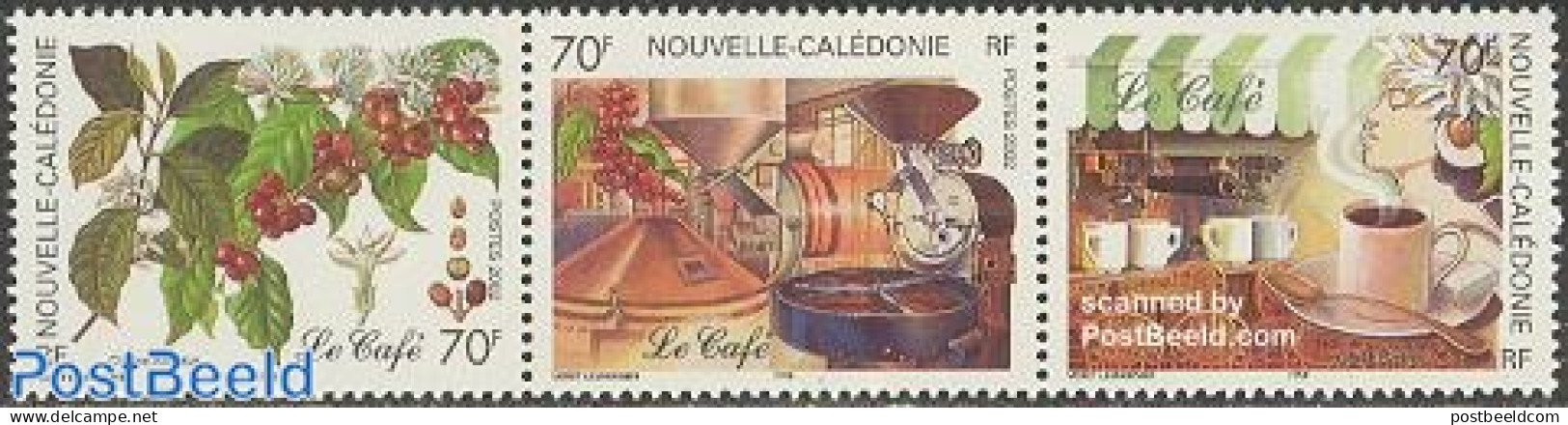 New Caledonia 2002 Coffee 3v [::], Mint NH, Health - Various - Food & Drink - Scented Stamps - Nuovi