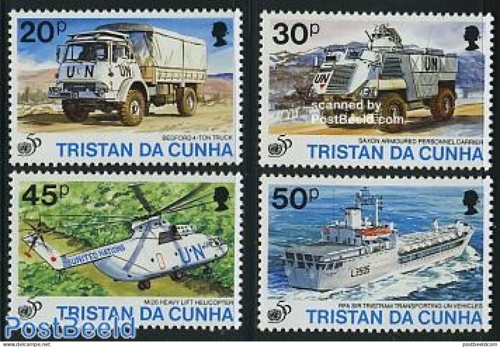 Tristan Da Cunha 1995 U.N.O. 4v, Mint NH, History - Transport - United Nations - Automobiles - Helicopters - Ships And.. - Cars