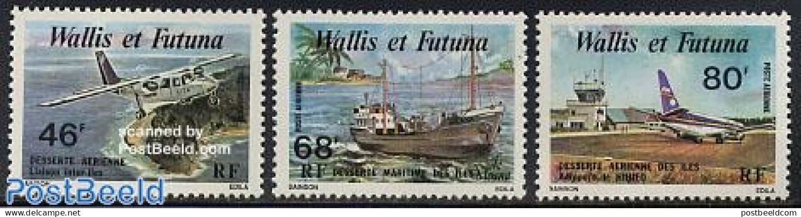 Wallis & Futuna 1979 Air And Sea Connections 3v, Mint NH, Transport - Aircraft & Aviation - Ships And Boats - Vliegtuigen
