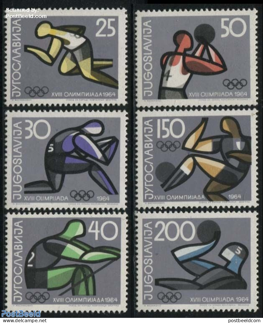 Yugoslavia 1964 Olympic Games Tokyo 6v, Mint NH, Sport - Athletics - Basketball - Football - Kayaks & Rowing - Olympic.. - Neufs