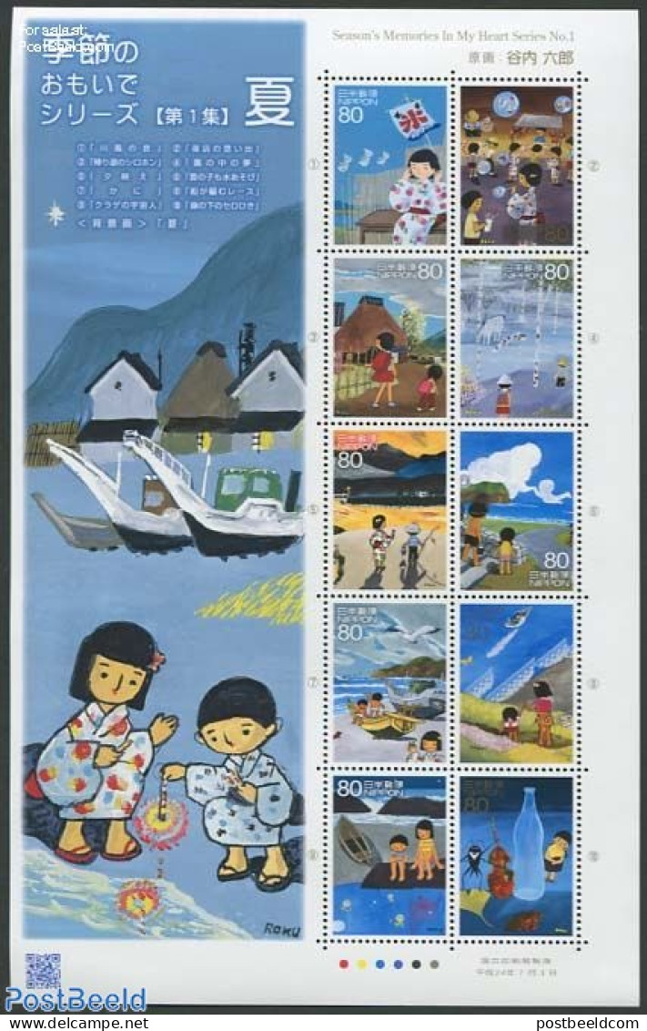 Japan 2012 Seasonal Memories No. 1 10v M/s, Mint NH, Nature - Transport - Various - Birds - Butterflies - Ships And Bo.. - Unused Stamps