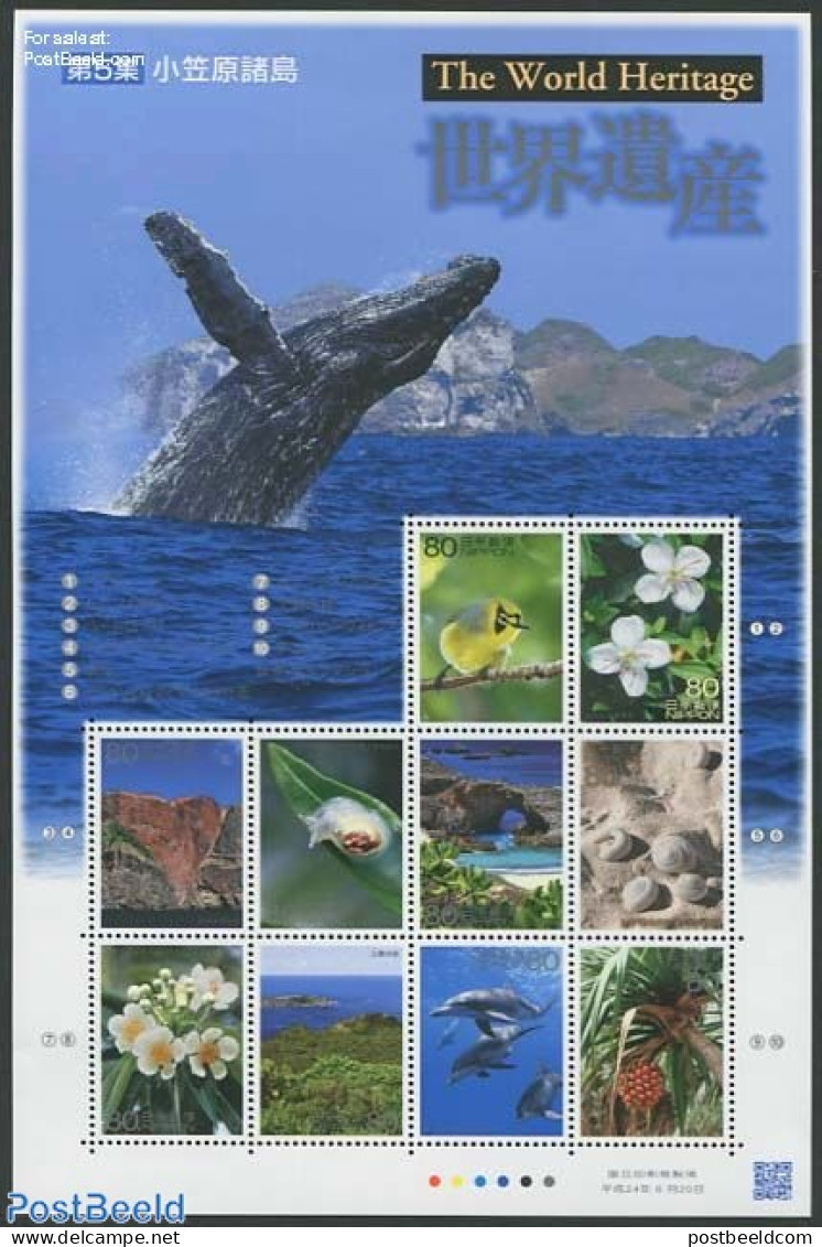 Japan 2012 The World Heritage No. 5 10v M/s, Mint NH, History - Nature - World Heritage - Birds - Flowers & Plants - S.. - Neufs