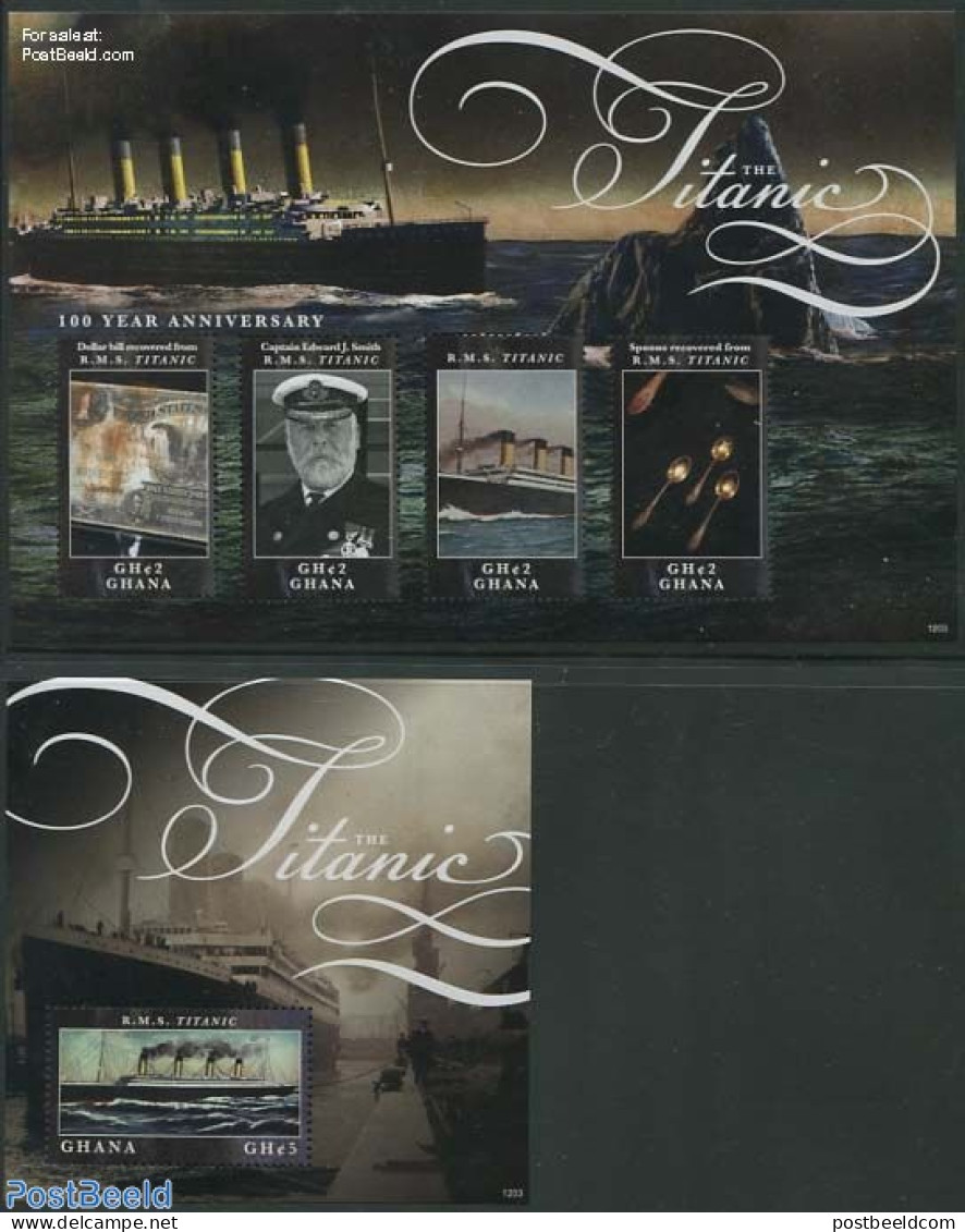 Ghana 2012 Titanic 2 S/s, Mint NH, Transport - Various - Ships And Boats - Titanic - Money On Stamps - Ships