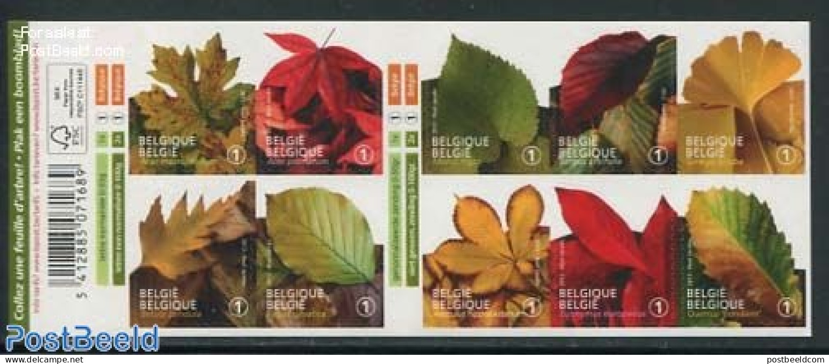 Belgium 2012 Autumn Trees 10v S-a In Foil Booklet, Mint NH, Nature - Trees & Forests - Stamp Booklets - Unused Stamps