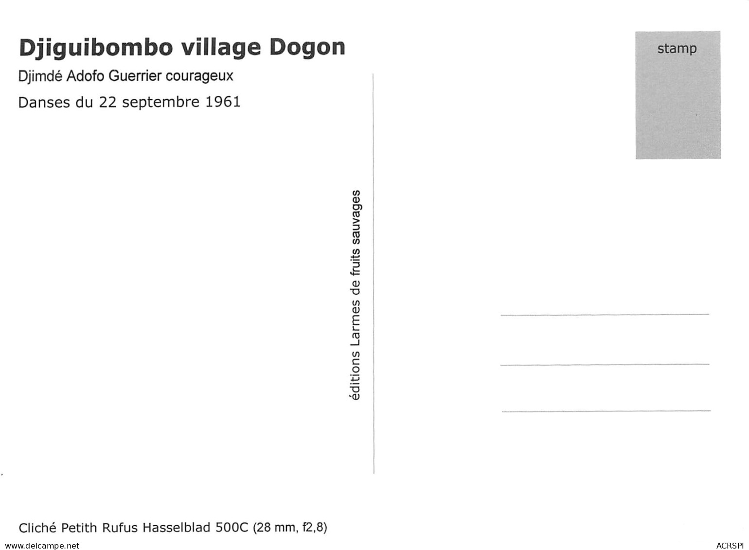 MALI  DJIGUIBOMBO DJIMDE Guerrier Courageux Village DOGON Du 22 Septembre 1961 Ed Larmes De Fruits Sauvages Boite Bois 1 - Malí