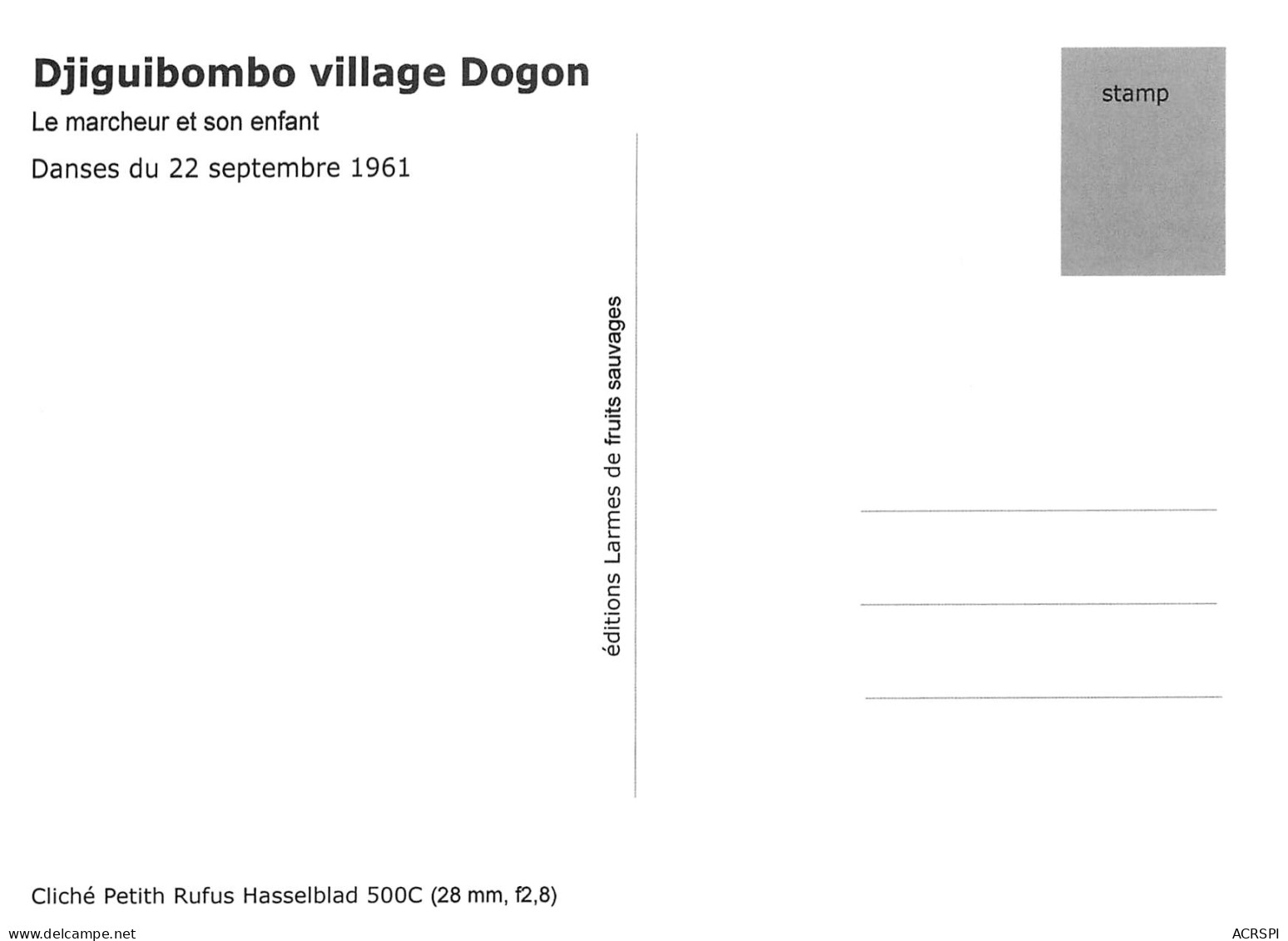 MALI  DJIGUIBOMBO Le Marcheur Et L' Enfant Village DOGON Du 22 Septembre 1961  Ed Larmes De Fruits Sauvages Boite Bois 1 - Mali