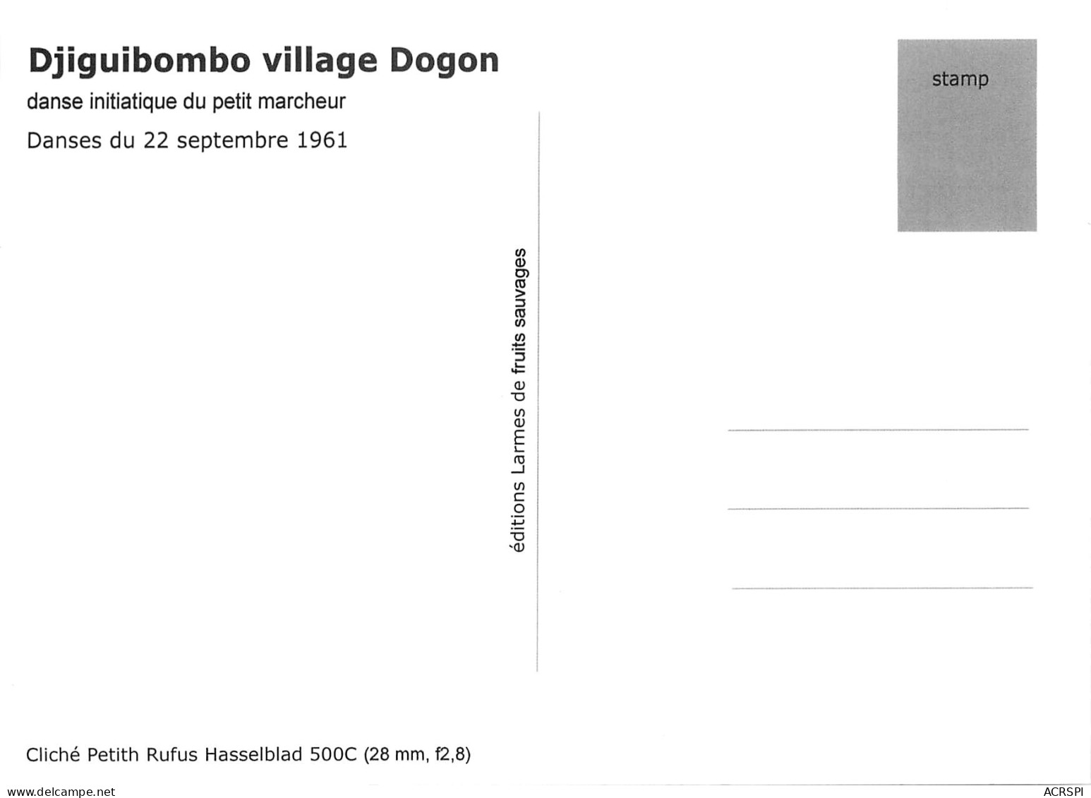MALI  DJIGUIBOMBO Danse Initiatique  Village DOGON Du 22 Septembre 1961  Ed Larmes De Fruits Sauvages Boite Bois 1 - Mali