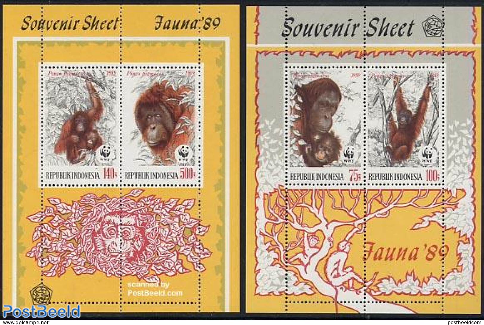 Indonesia 1989 WWF, Monkeys 2 S/s, Mint NH, Nature - Animals (others & Mixed) - Monkeys - World Wildlife Fund (WWF) - Indonesië