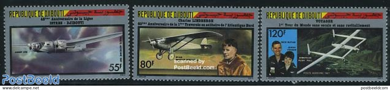 Djibouti 1987 Aviation 3v, Mint NH, Transport - Aircraft & Aviation - Vliegtuigen