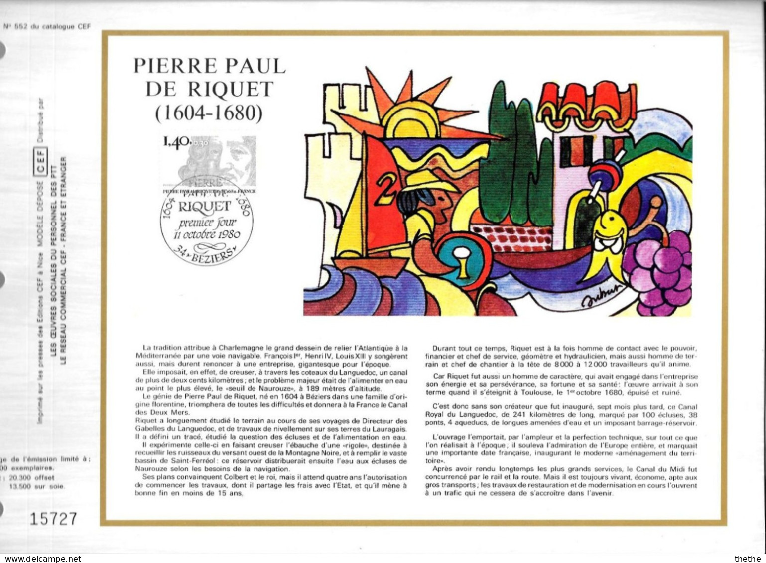 FRANCE -  Pierre Paul De Riquet  (1604-1680) - N° 552 Du Catalogue CEF - 1980-1989