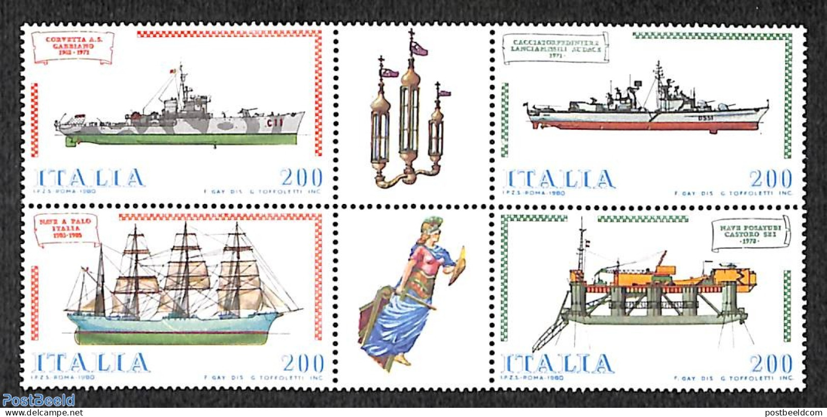 Italy 1980 Ships 4v+2tabs [+T+], Mint NH, Transport - Ships And Boats - Otros & Sin Clasificación